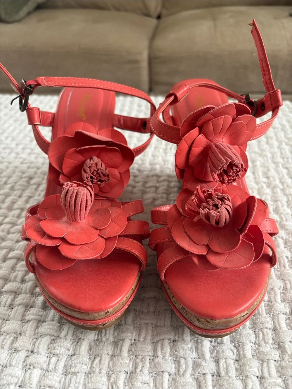 Wanted Coral Floral Wedge Sandals